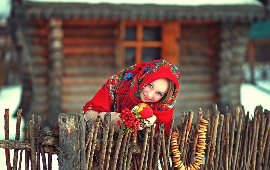 Sexy girl Women in Slavic costumes in Mexico City